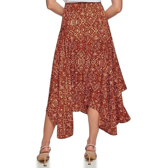 Calvin Klein Plus Size Skirt Lined Orange Brown Midi Handkerchief Asymmetrical - Picture 2 of 3